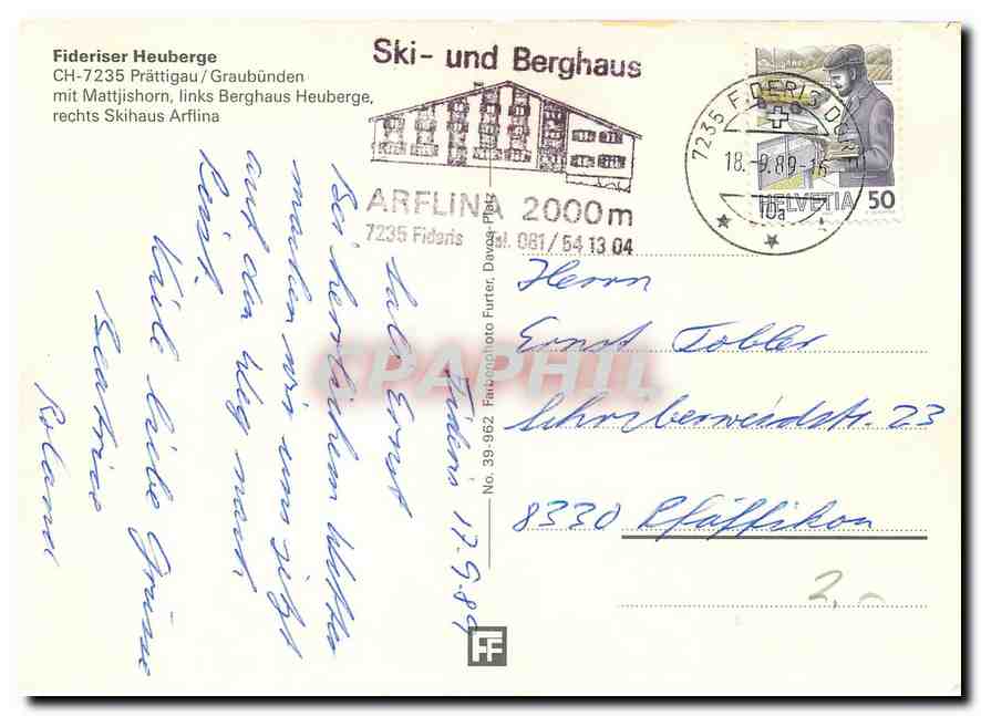CPM Fideriser Heuberg Prattigau Graubunden  — Rückseite