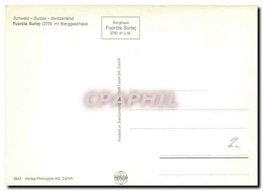 CPM Switzerland Fuorcla Surlex Berggasthaus  — Rückseite