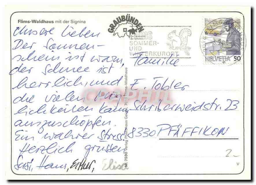 CPM Flims Waldhaus mit der Signina  — Rückseite