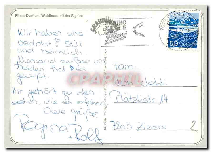 CPM Flims Dorf und Waldhaus mit der Signina  — Rückseite