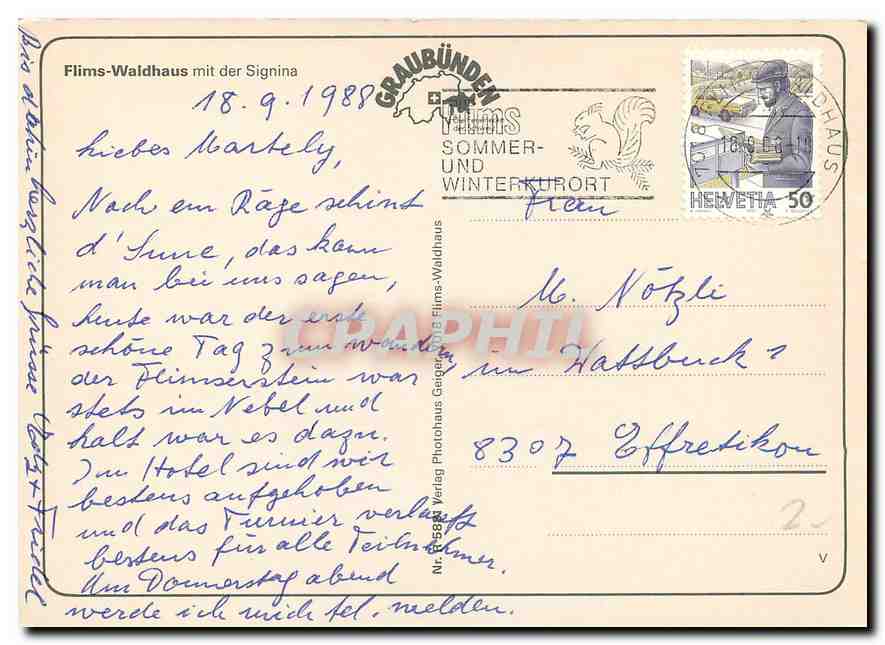 CPM Flims Waldhaus mit der Signina  — Rückseite