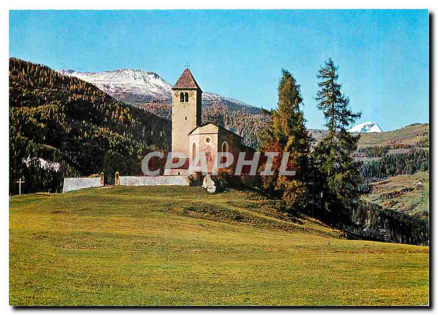 CPM Lantsch Lenz Graubunden Marienkirche mit Piz Beverin 