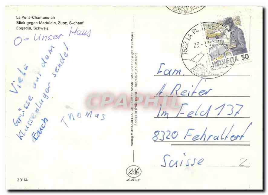 CPM La Punt Chamues Ch Blieck gegen Madulain Zuos S Chanf Engadin Schweiz  — Back