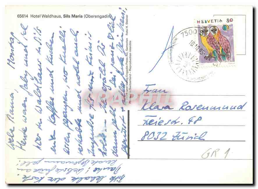 CPM Hotel Waldhaus Sils Maria Oberengadin  — Rückseite