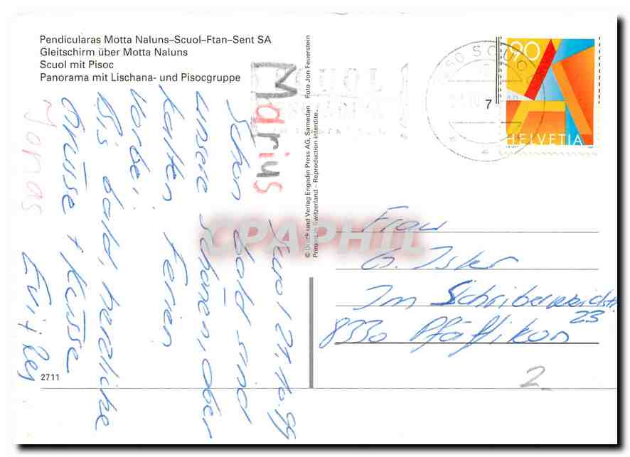 CPM Pendicularas Motta Naluns Scuol Ftan Sent  — Back