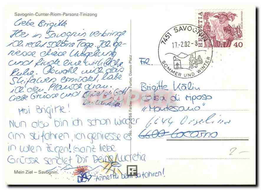 CPM Savognin Cunter Riom Parsonz Tinizong  — Rückseite