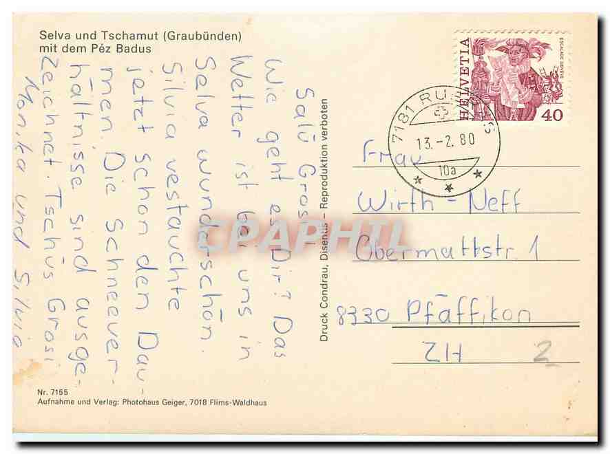 CPM Selva und Tschamut Graubunden mit dem Pez Badus  — Back