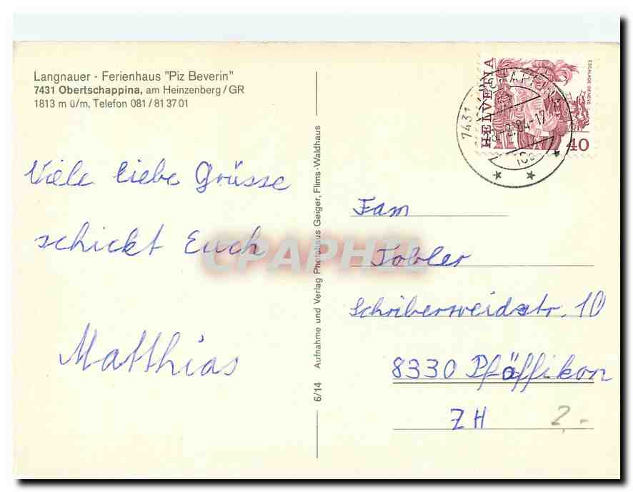 CPM Ferienhaus Piz Beverin Obertschappina  — Rückseite