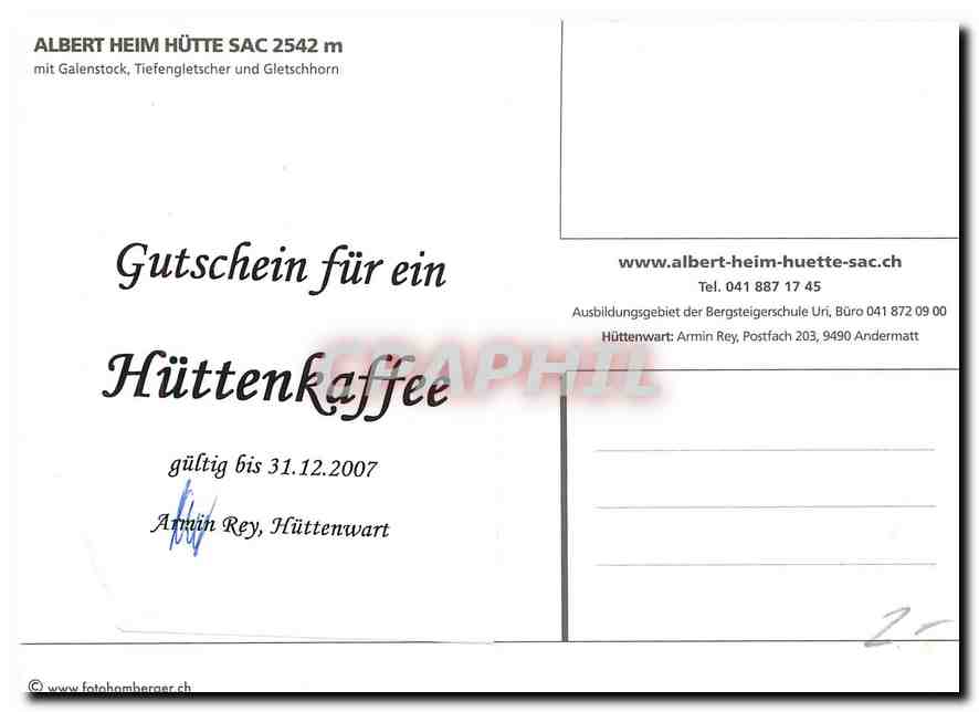 CPM Albert Heim Hutte Sac mit Galenstock Tiefengletscher und Gletschhorn  — Rückseite