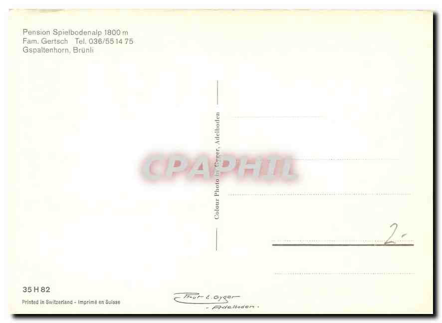 CPM Pension Spielbodenalp Gspaltenhorn Brunli  — Rückseite