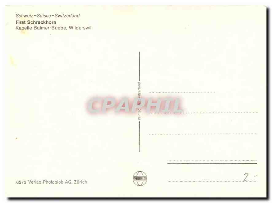 CPM First Schreckhorn Kapelle Balmer Buebe Wilderswil  — Rückseite