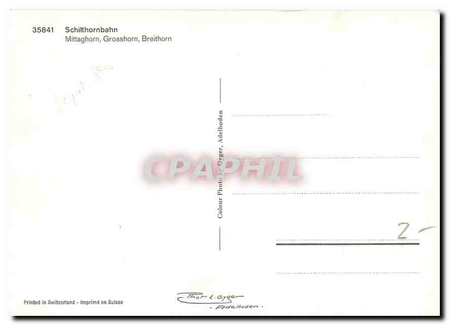 CPM Schilthornbahn Mittaghorn Grosshorn Breithorn  — Rückseite
