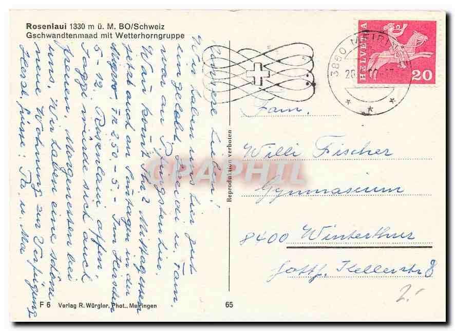 CPM Rosenlaui Schweiz Gschwandtenmaad mit Wetterhorngruppe  — Rückseite
