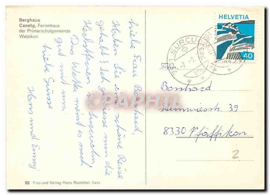 CPM Berghaus Canetg Ferienhaus der Primarschulgenmeinde Wetzikon  — Rückseite