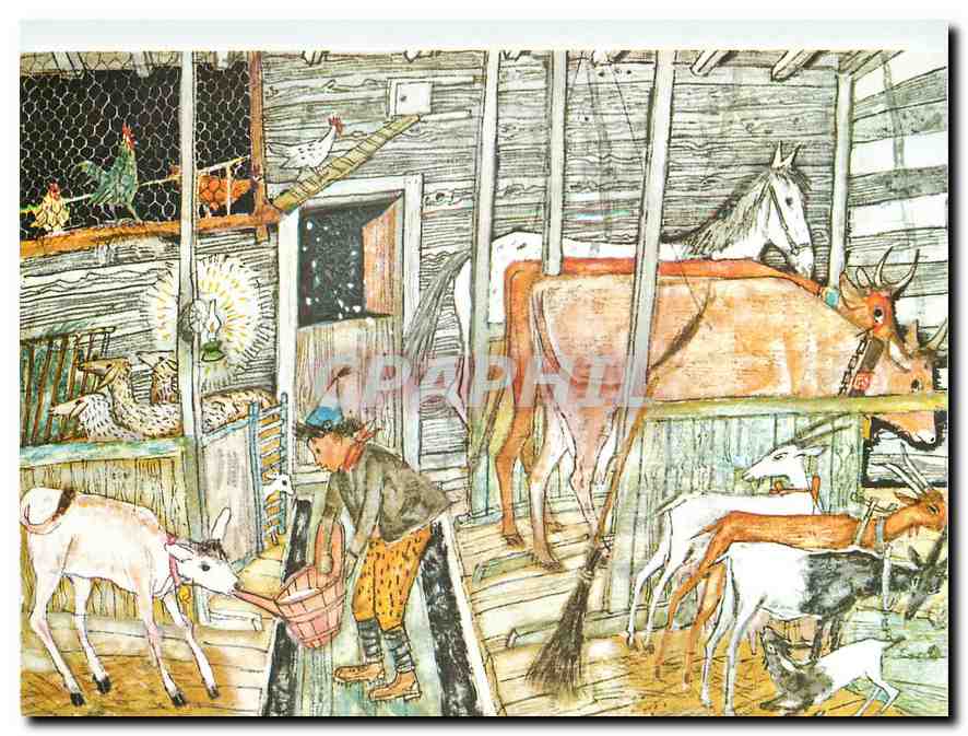 CPM Enfant a la ferme Suisse Chevre Veau Vache