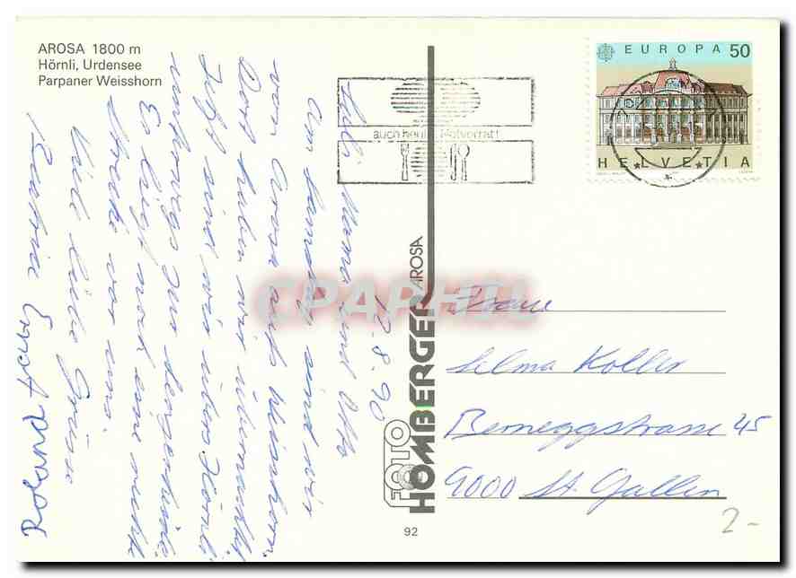 CPM Arosa Hornli Urdensee Parpaner Weisshorn  — Rückseite