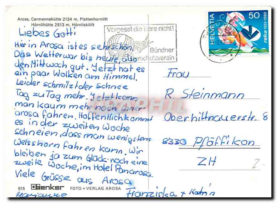 CPM Arosa Carmennahutte Plattenhornlift  — Rückseite