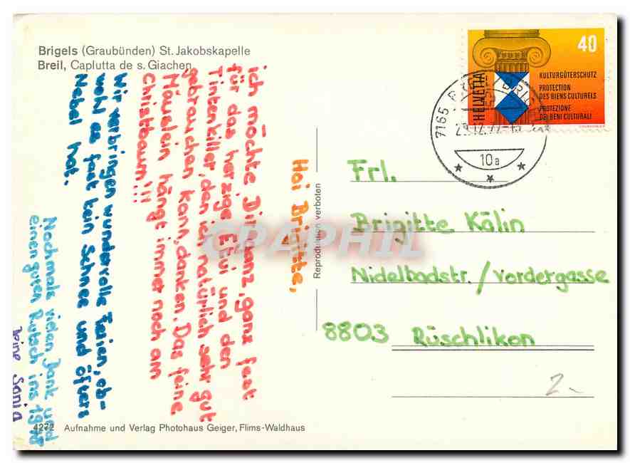 CPM Brigels Graubunden St Jakobskapelle  — Rückseite