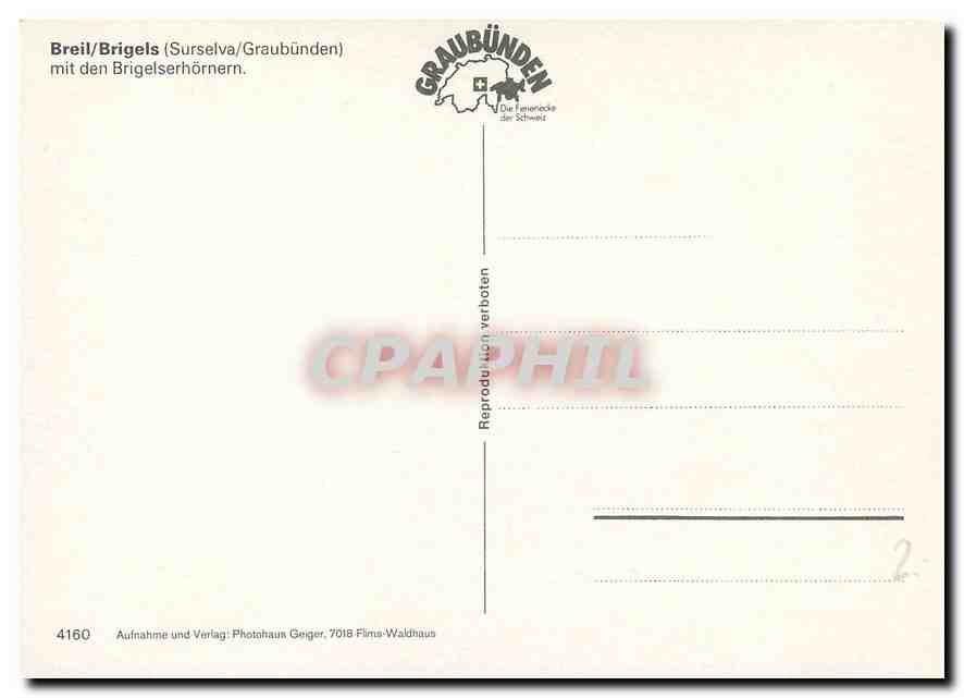 CPM Breil Brigels Surselva Graubunden mit den Brigelserhornern  — Rückseite