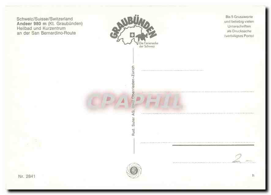 CPM Andeer Hellbad und Kurzentrum an der San Bernardino Route  — Rückseite