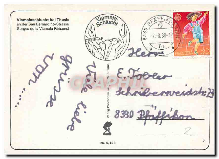 CPM Viamalaschlucht bei Thusis an der San Bernardino Strasse   — Rückseite