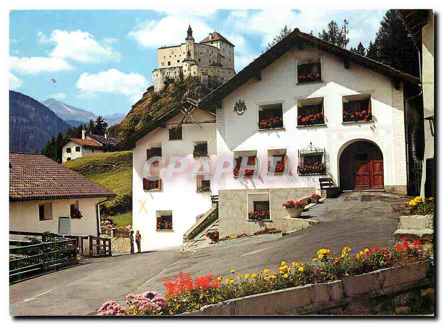 CPM Bad Tarasp Vulpera Dorfplatz Sparsels mit Schloss Tarasp 