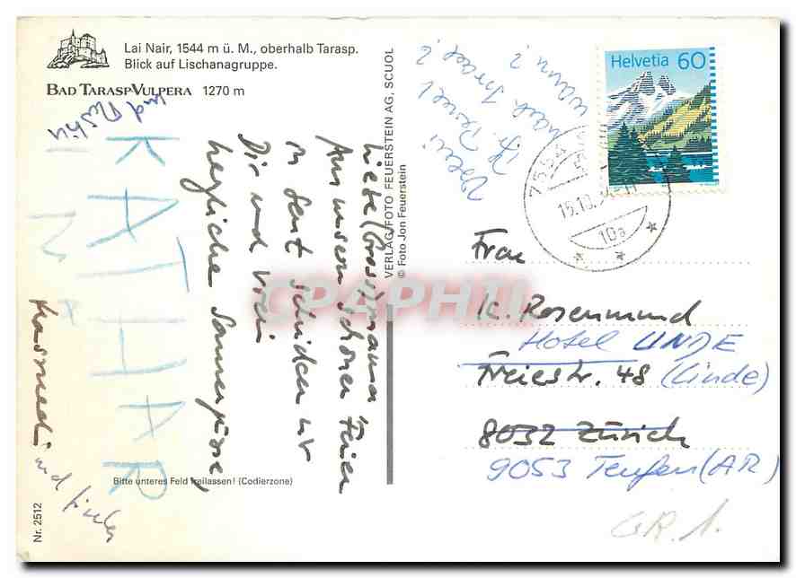CPM Bad Tarasp Vulpera Lai Nair Oberhalp Tarasp  — Rückseite