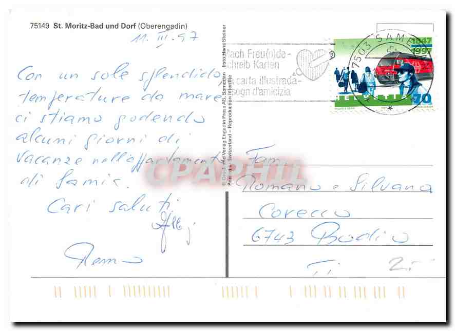 CPM St Moritz Bad und Dorf Oberengadin  — Rückseite