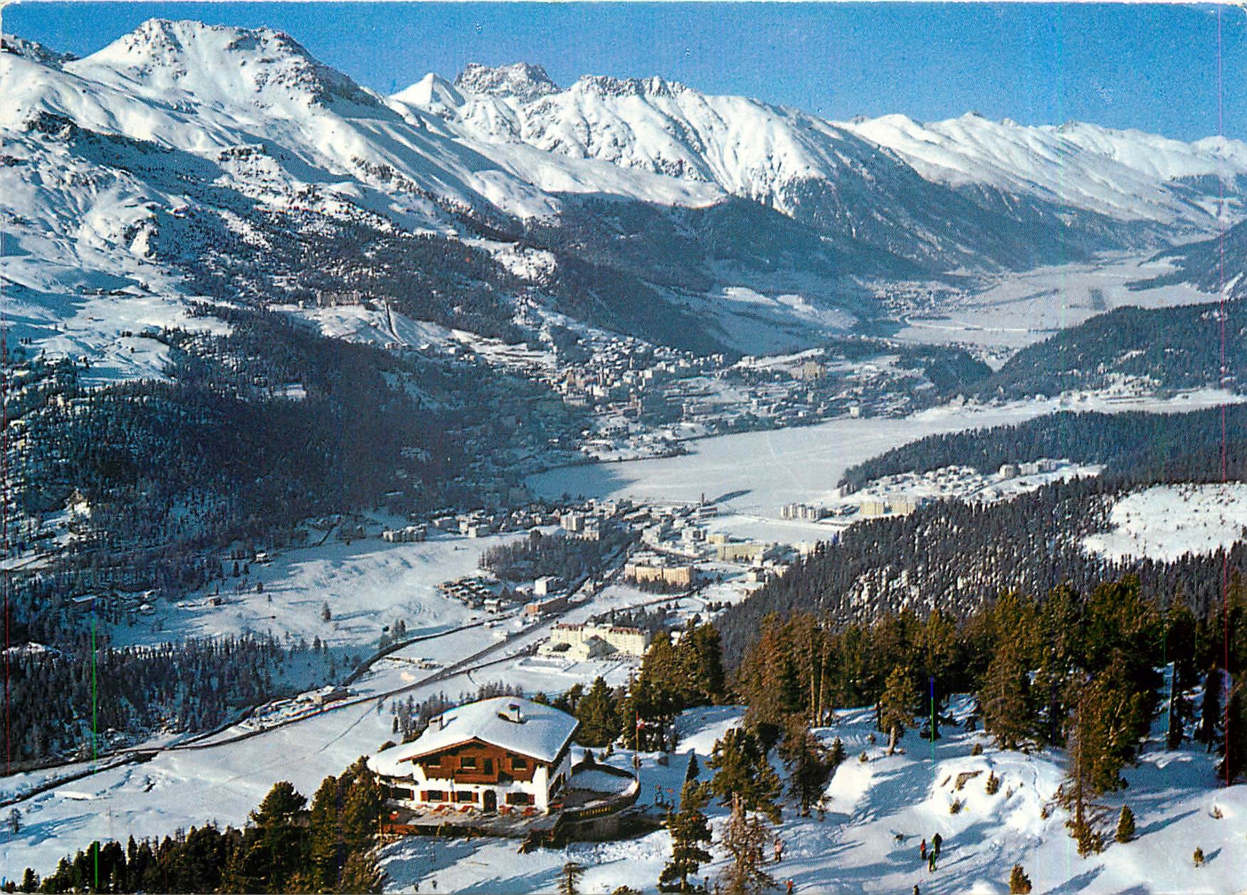 CPM St Moritz Bergrestaurant Hahnensee mit Blick ins Oberengadin 
