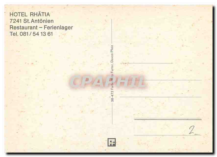 CPM Hotel Rhatia St Antonien Restaurant Ferienlager  — Rückseite