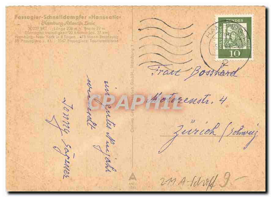 CPM Passagier Schnelldampfer Hanseatic Hamburg Atlantic Linie  — Back
