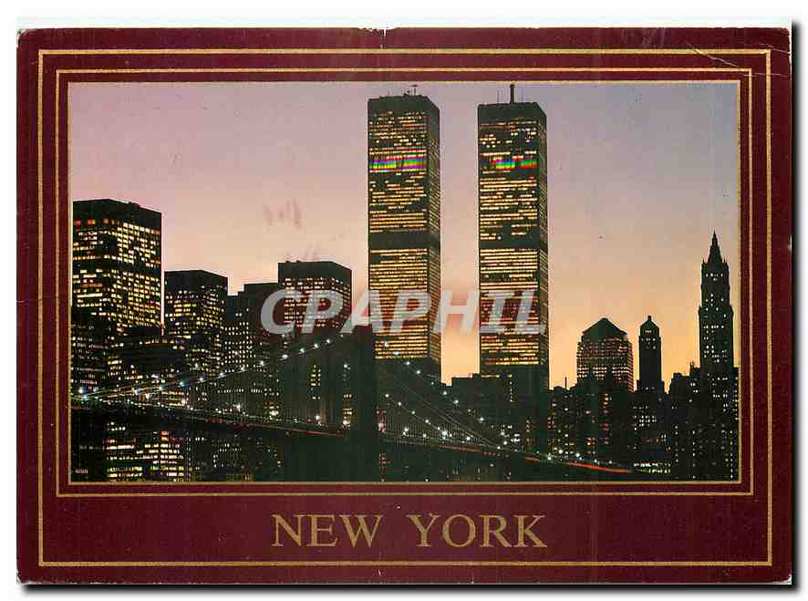 CPM New York The Brooklyn Bridge surroundeed by the towering lower Manhattan skyline 