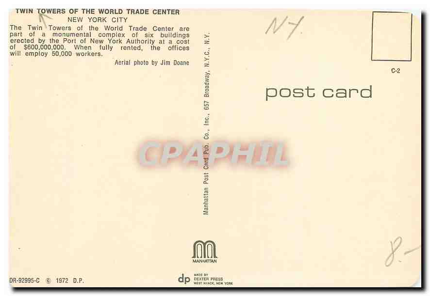 CPM Twin Towers of the World Trade Center New York City  — Rückseite