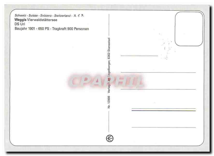 CPM Switzerland Weggis Vierwaldstattersee DS Uri Baujahr 1901  — Rückseite