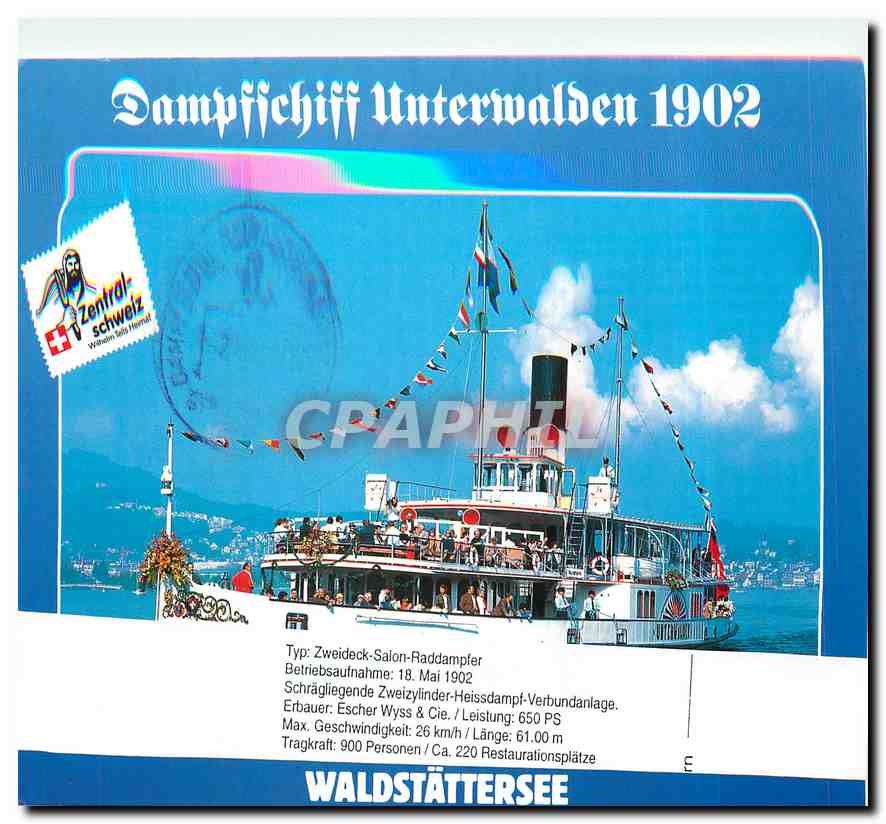 CPM Dampffichiff Unterwalden 1902 Typ Zweideck Salon Raddampfer 