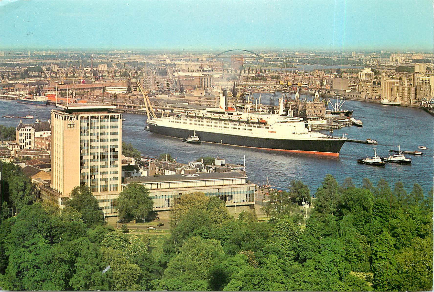 CPM Rotterdam Holland Panoramic view from the Euromast Space Tower while the Queen Elisabeth II leav