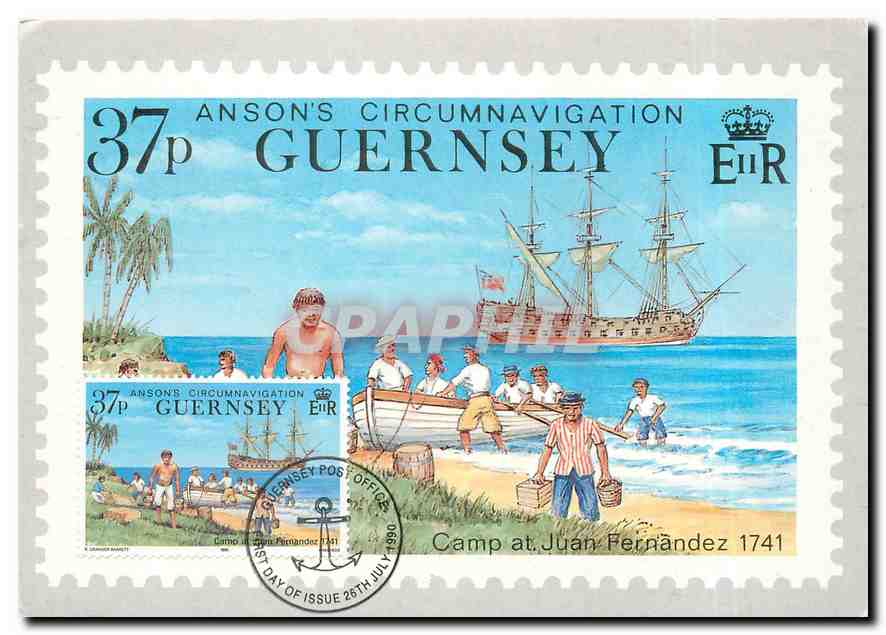 CARTE MAXIMUM Guernsey Post Office Stamp Card 250th Anniversary of Anson's Circumnavigation of the W