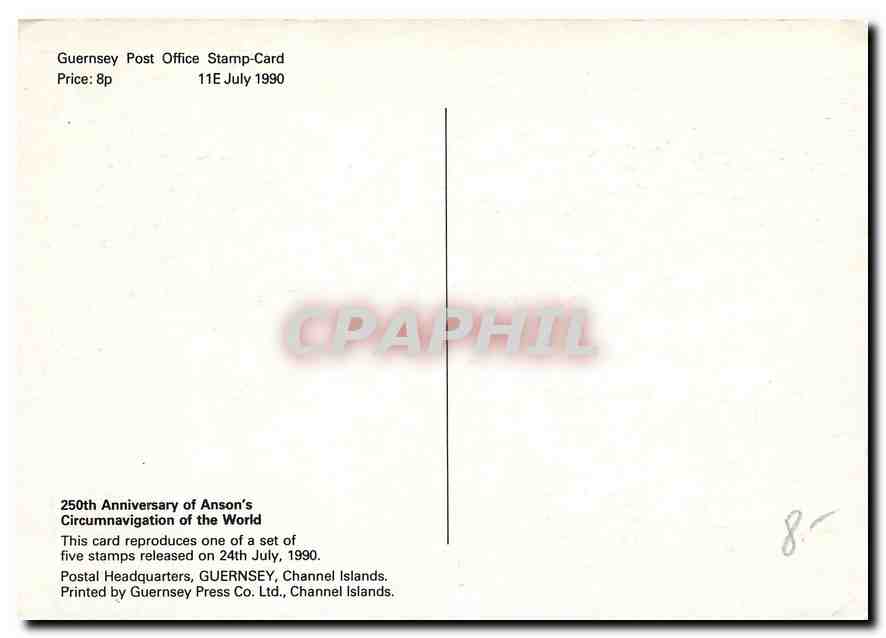 CARTE MAXIMUM Guernsey Post Office Stamp Card 250th Anniversary of Anson's Circumnavigation of the W — Back