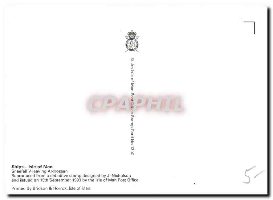 CPM Ships Isle of Man Snaeffel V leaving Ardrossan  — Rückseite