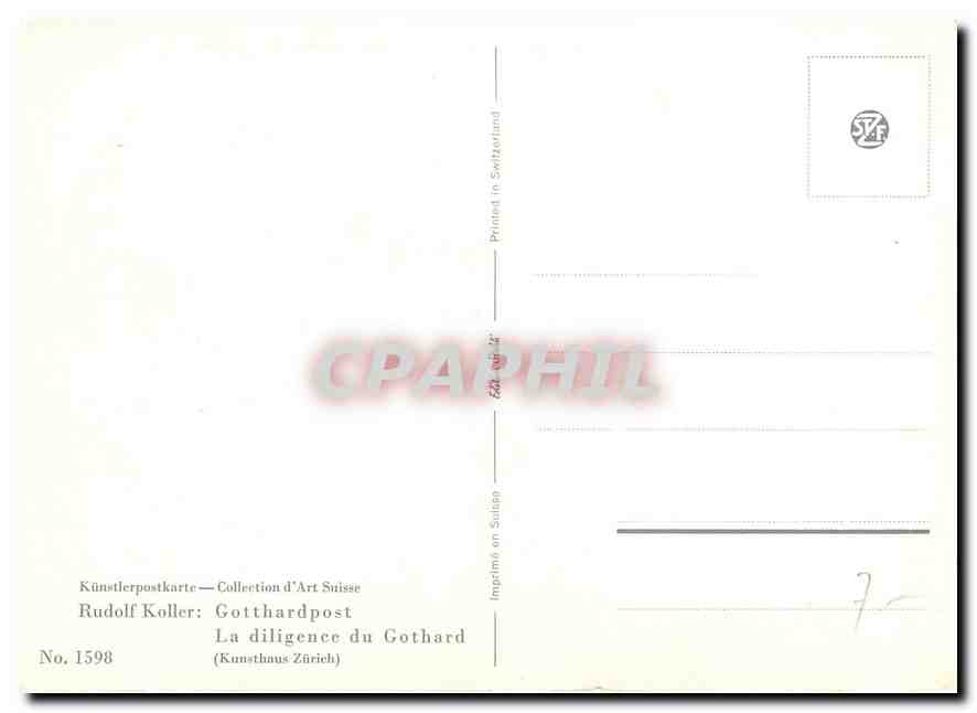CPM Rudolf Koller Gotthardpost La diligence du Gothard Kunsthaus Zurich  — Rückseite