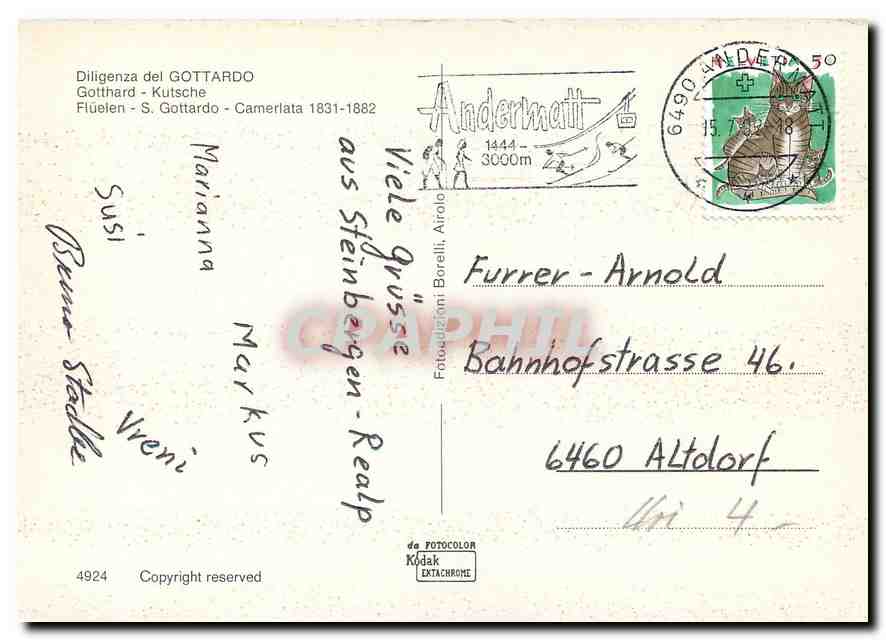 CPM Diligenza del Gottardo Gotthard Kutsche Fluelen S Gottardo Camerlatta  — Rückseite