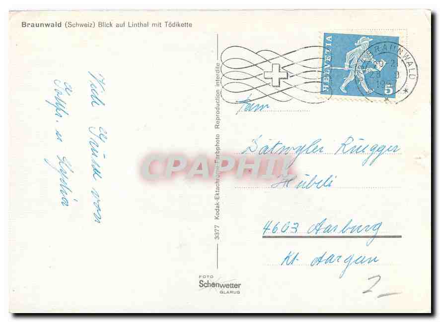 CPM Braunwald Schweiz Blick auf Linthal mit Todikette  — Rückseite