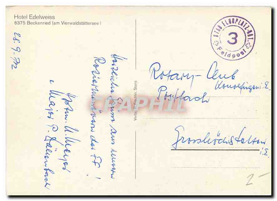CPM Hotel Edelweiss Beckenried am Vierwaldstattersee  — Back