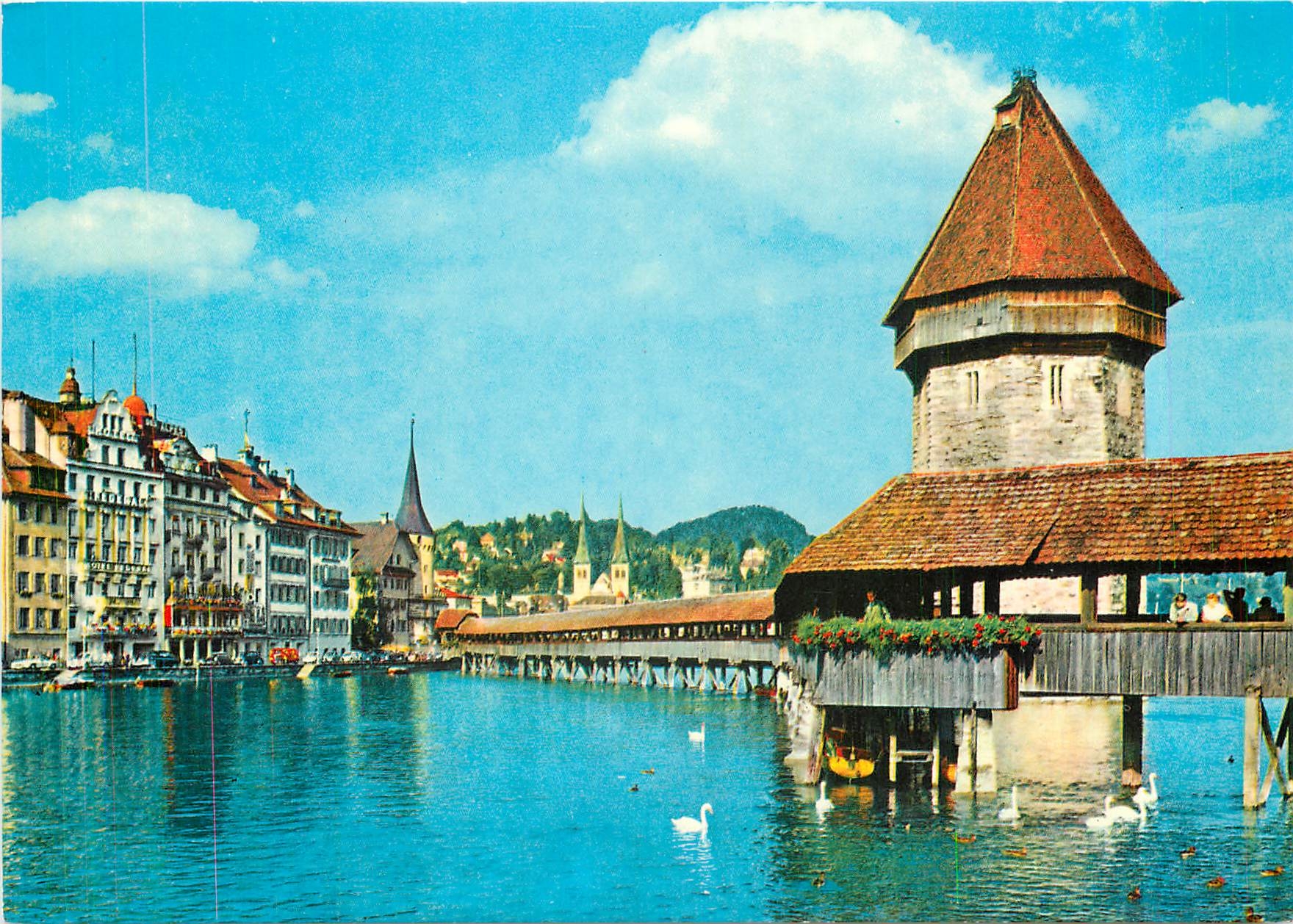 CPM Lucerne Pont de la Chapelle et Tour d'Eau 