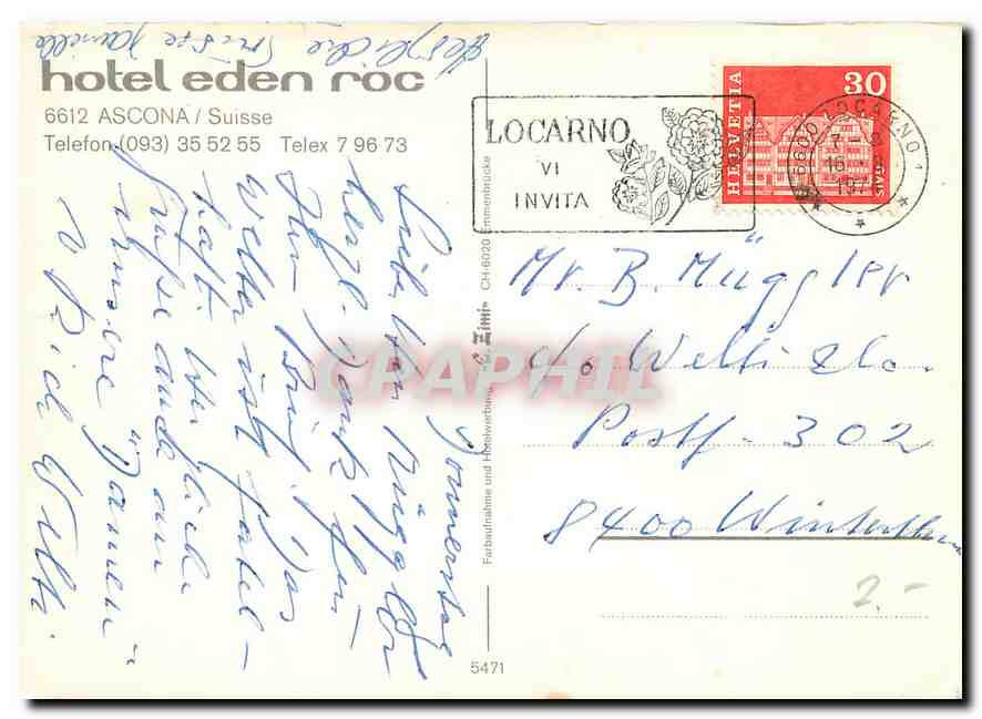 CPM Hotel eden roc Ascona Suisse  — Rückseite