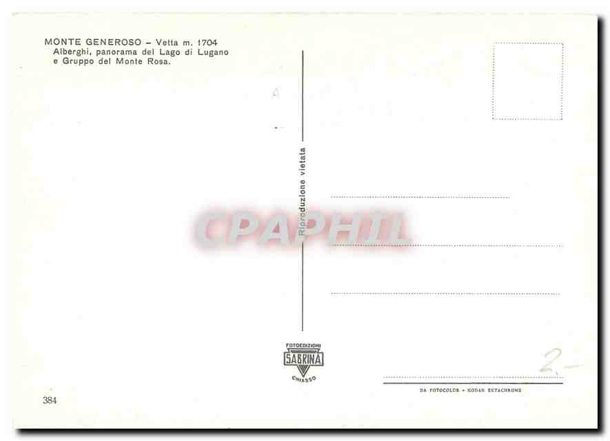 CPM Mte Generoso  — Verso