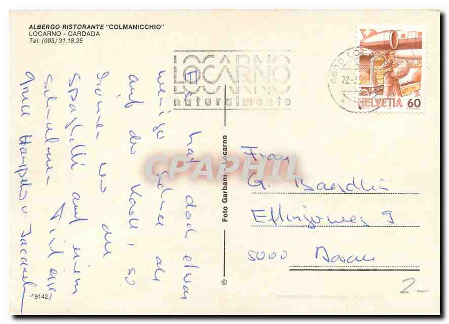 CPM Ristorante Colmanicchio Cardada Locarno  — Verso