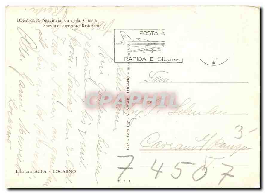 CPM Locarno Seggovia Cardada Cimetta  — Verso