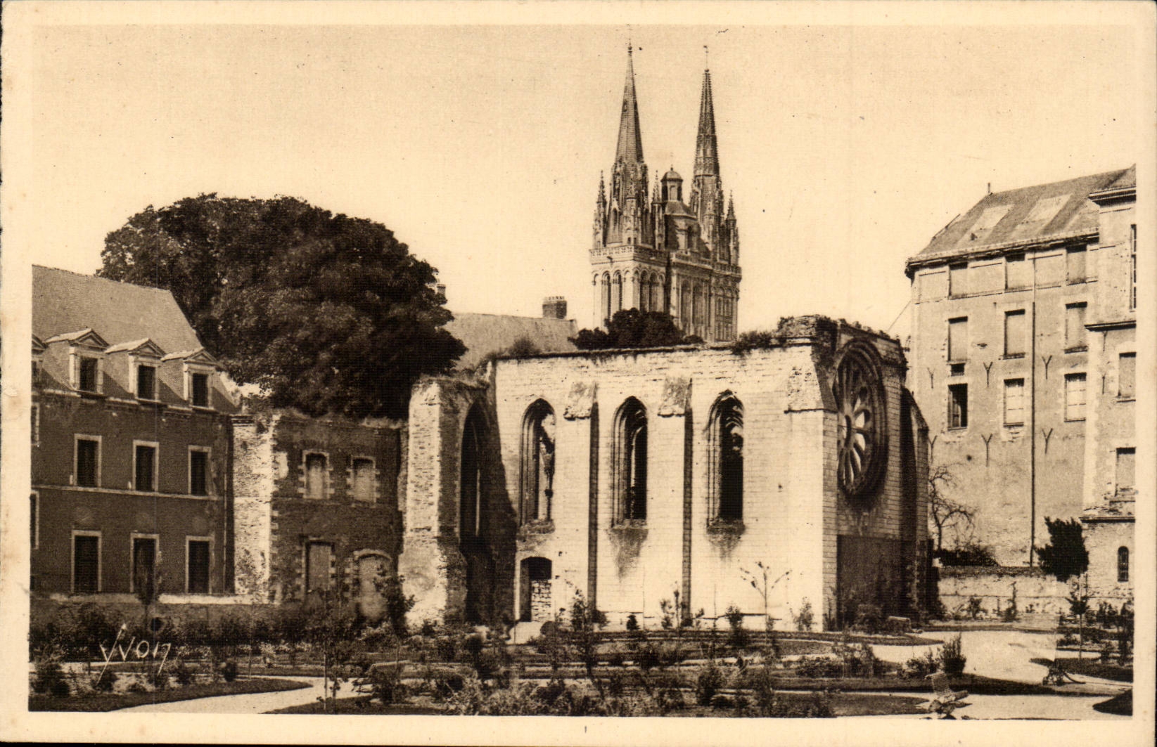 Angers CPA Les ruines Toussaint et la cathedrale Saint Maurice
