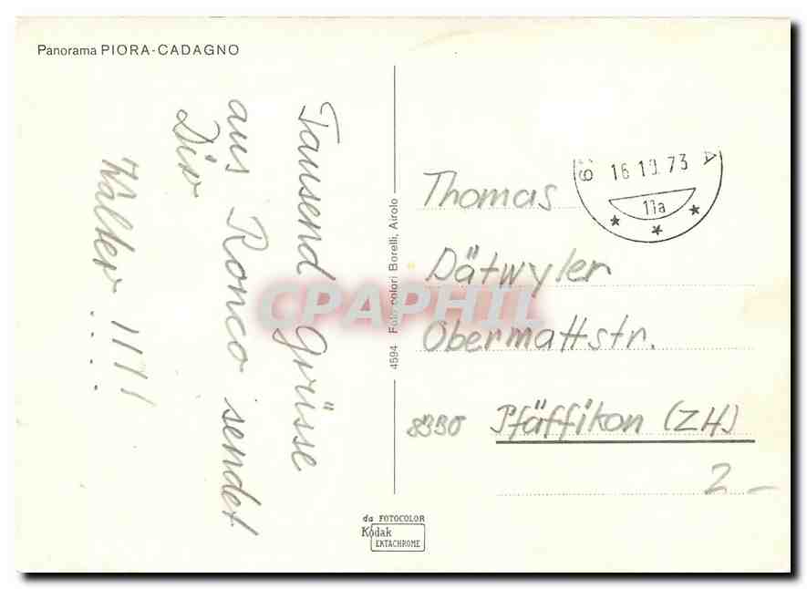 CPM Panorama Piora Cadagno  — Verso
